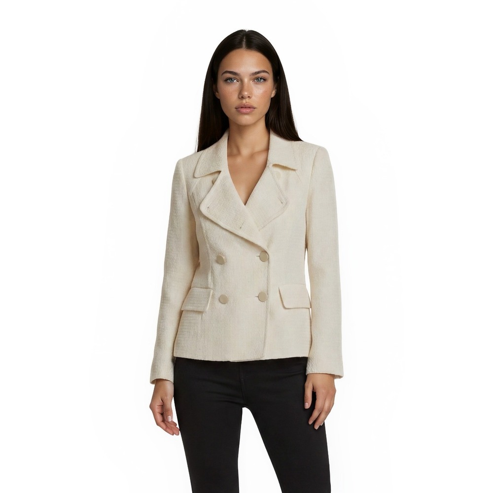 Talbots Blazer Jacket Women's Size‎ 6 Cream 100% Cotton Lined Double Breasted